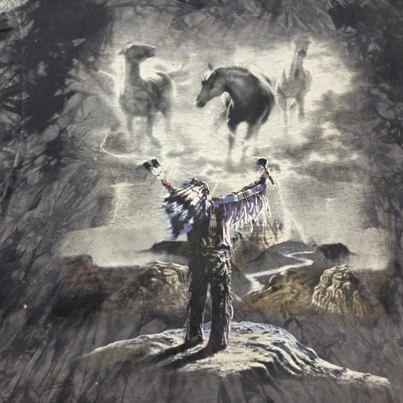 The Mountain Other - Vintage 2003 The Mountain David Penfound T-Shirt Men 2XL‎ Spirit Horse Tie Dye